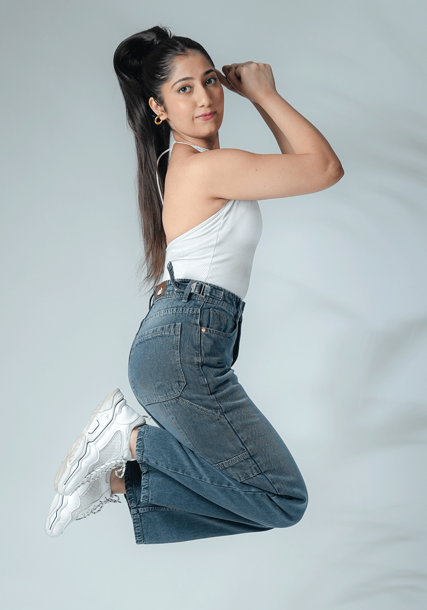 Wide Leg Buckle Jeans (Dark Grey)