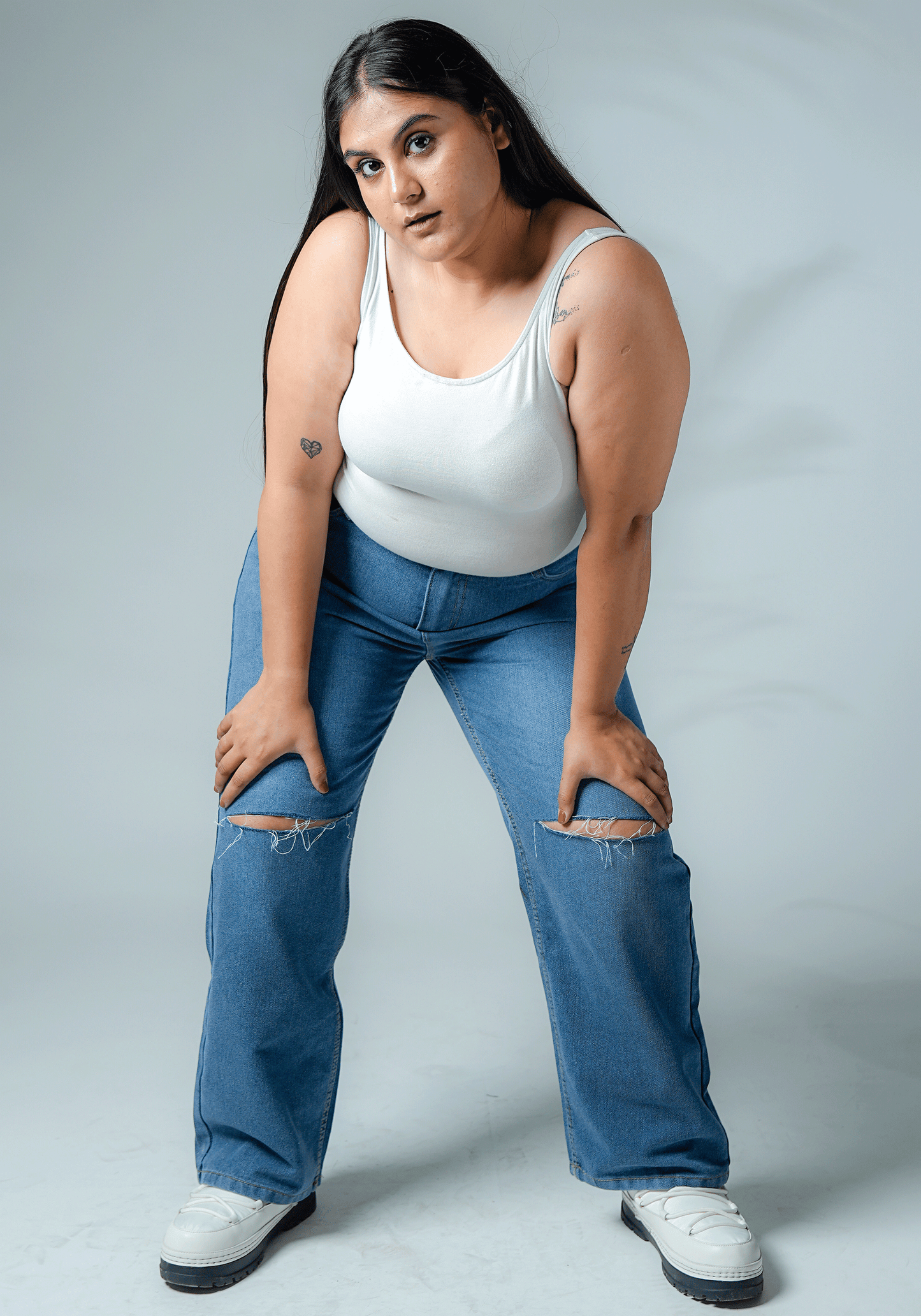 Knee Cut Wide Leg Denim (Light Blue)
