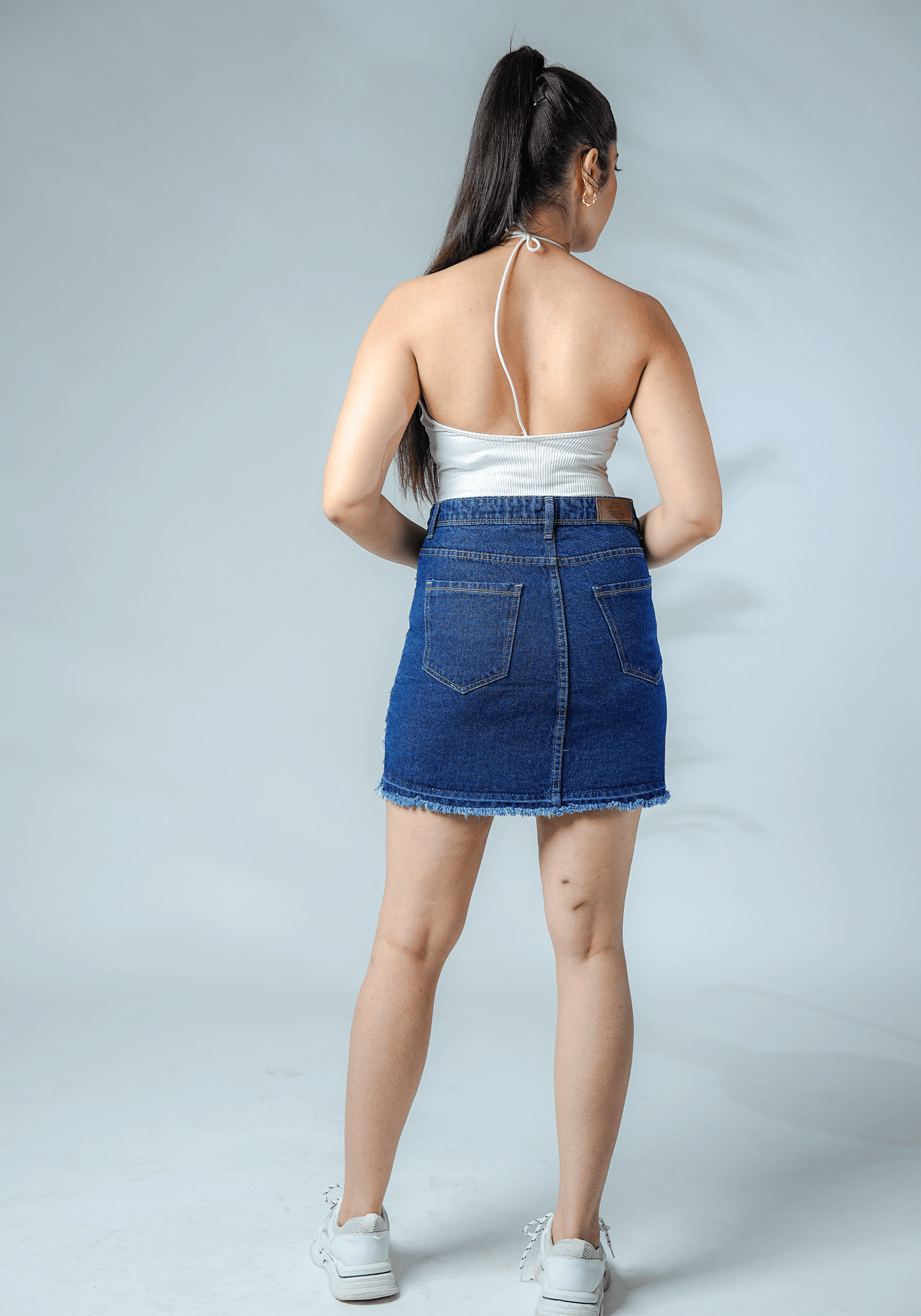 Dark Blue Ripped Denim Skirt