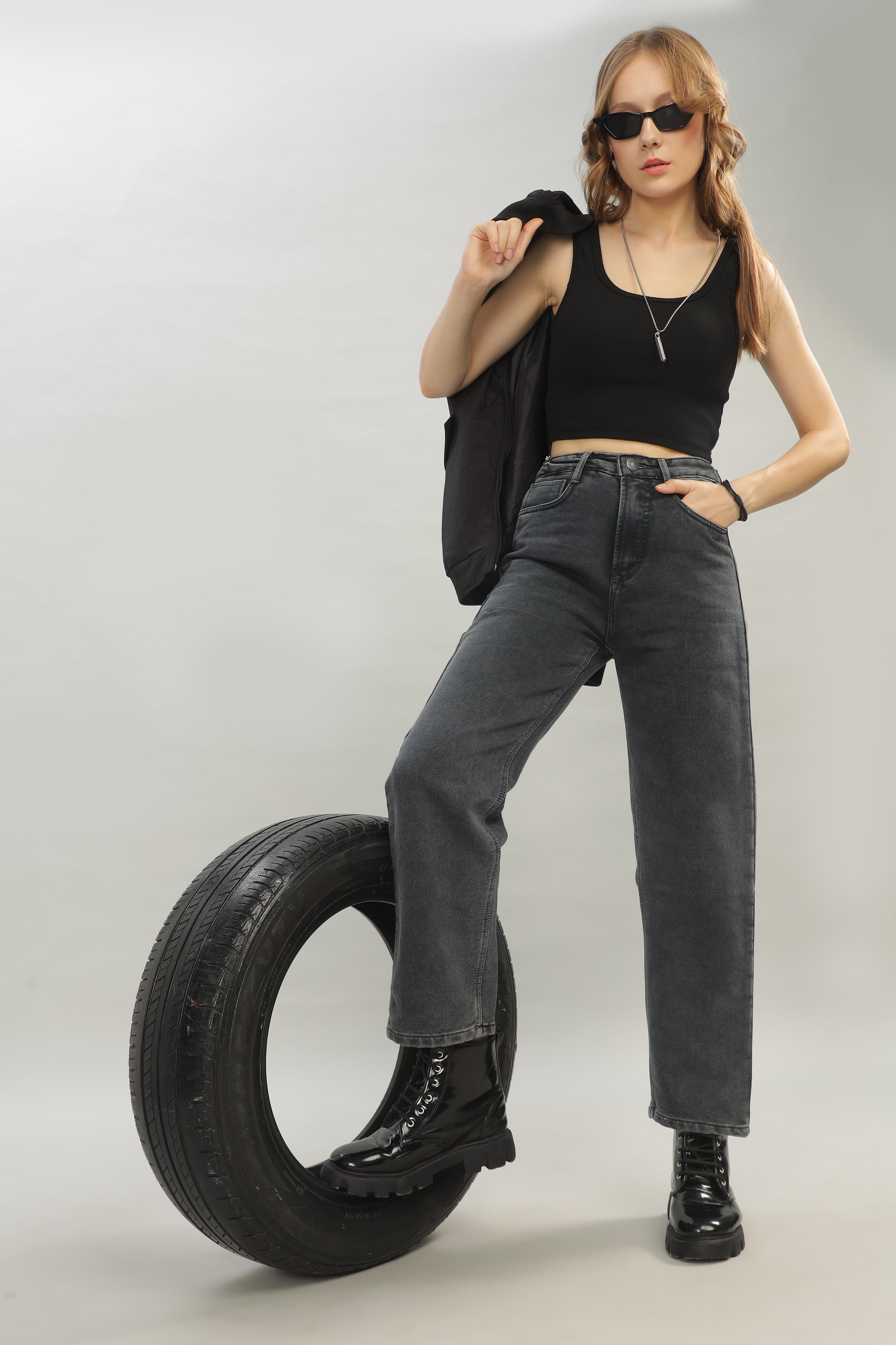 Charcoal Black Wide Leg Jeans