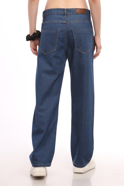 Dark Blue Knee Cut Relaxed Fit Jeans