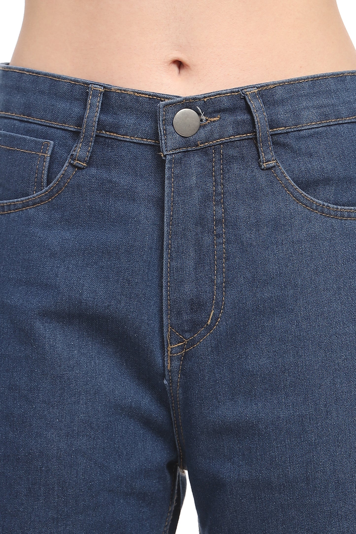 Dark Blue Knee Cut Relaxed Fit Jeans