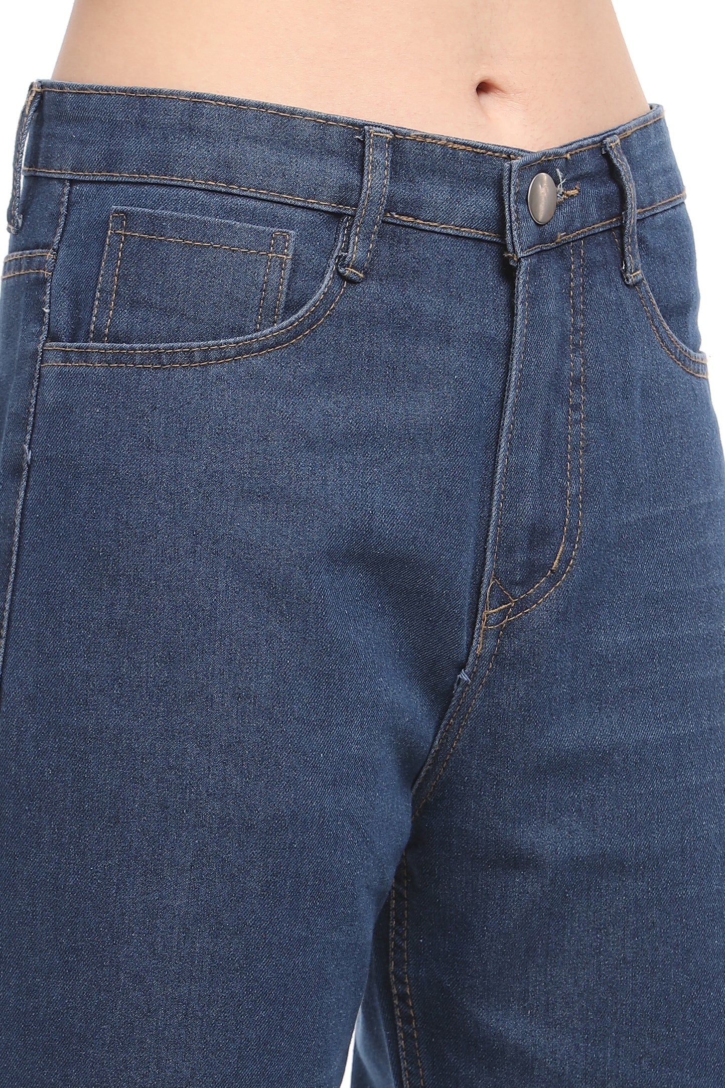 Dark Blue Knee Cut Relaxed Fit Jeans