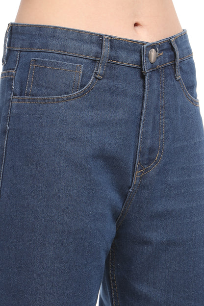 Dark Blue Knee Cut Relaxed Fit Jeans