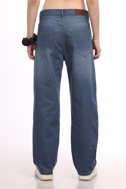 Blue Knee Cut Relaxed Fit Jeans