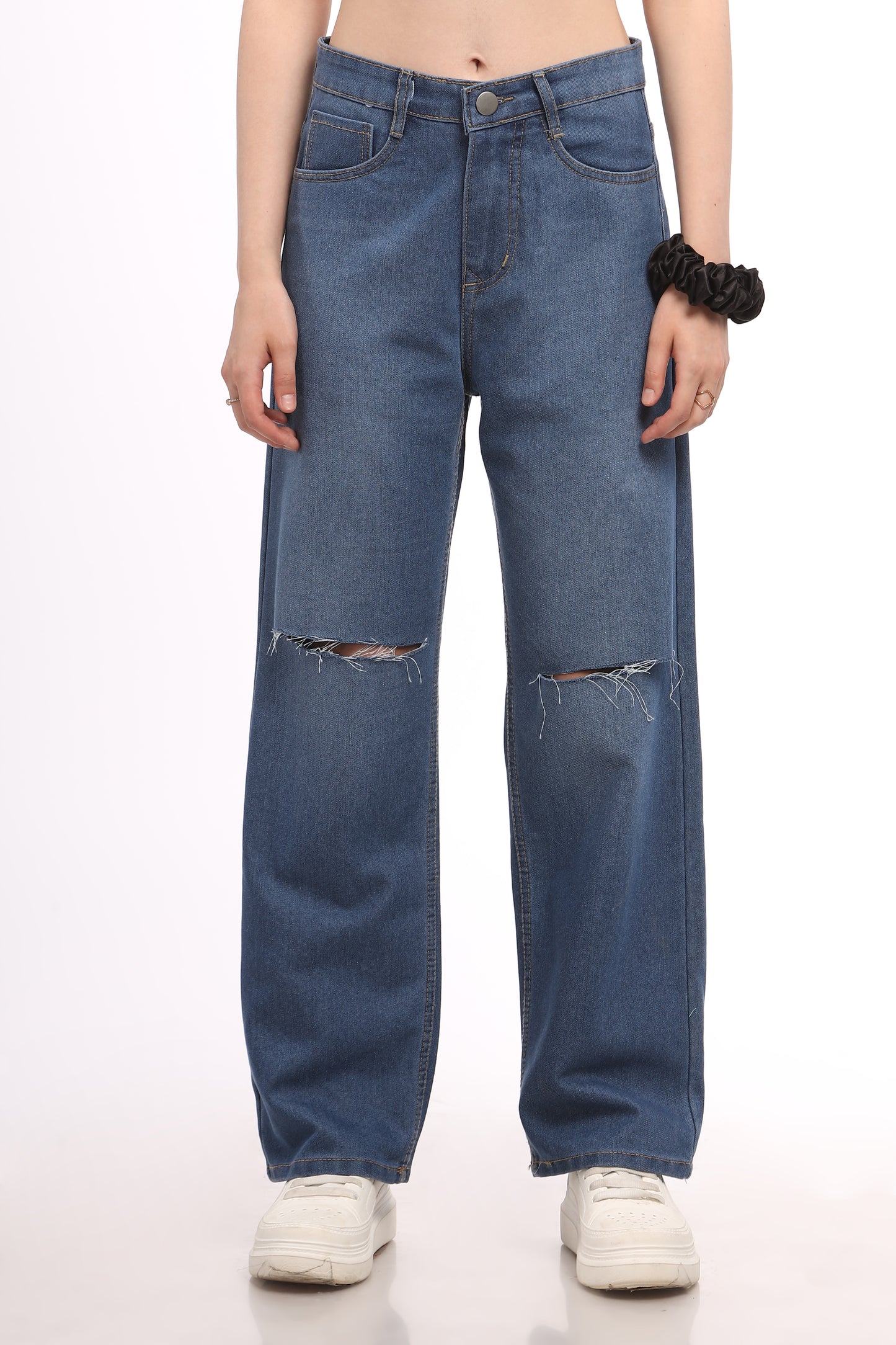Blue Knee Cut Relaxed Fit Jeans