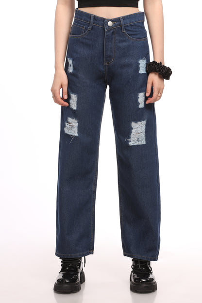 Blue Rugged Relaxed Fit Jeans