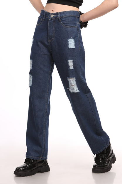 Blue Rugged Relaxed Fit Jeans