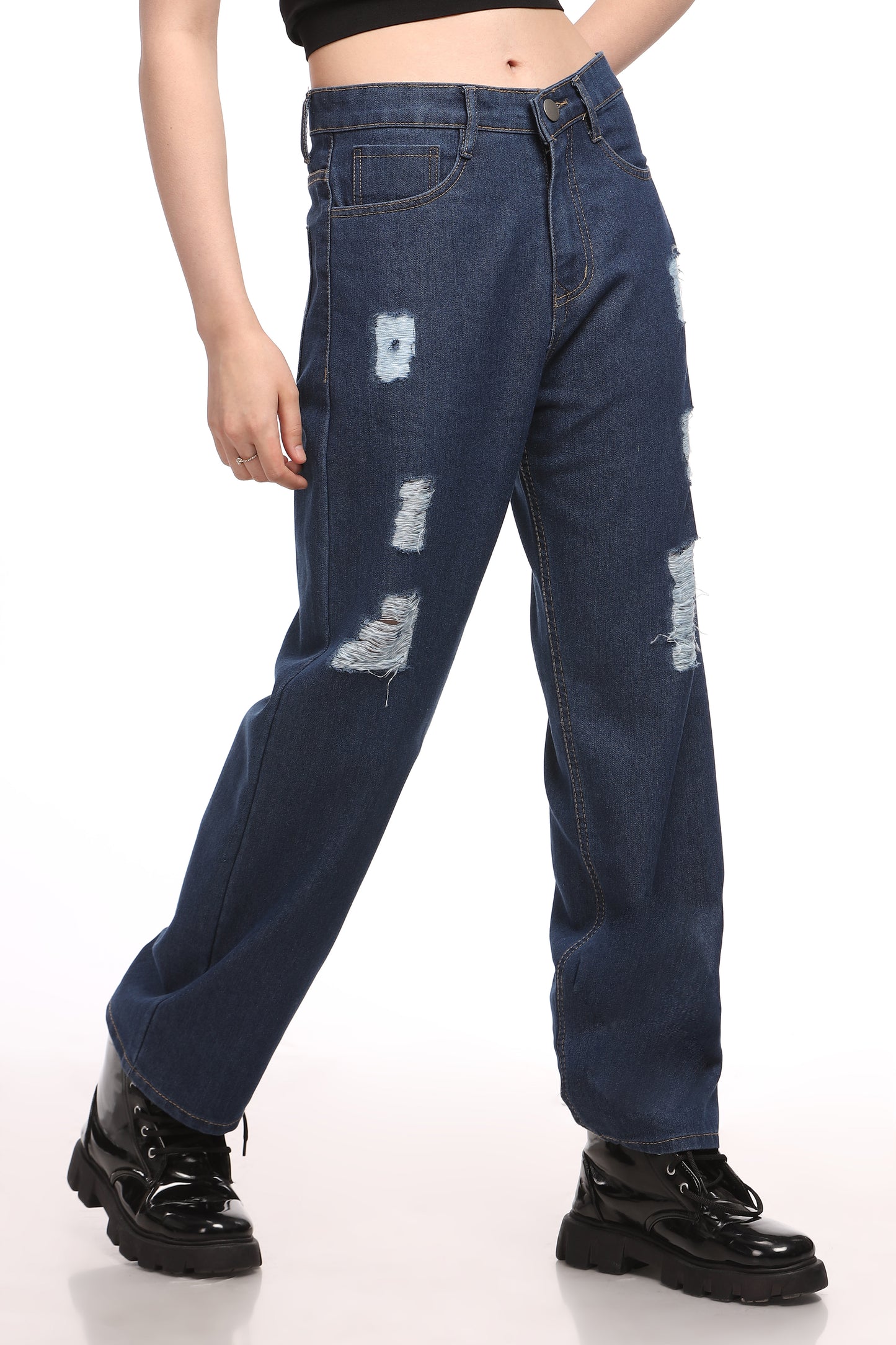 Blue Rugged Relaxed Fit Jeans