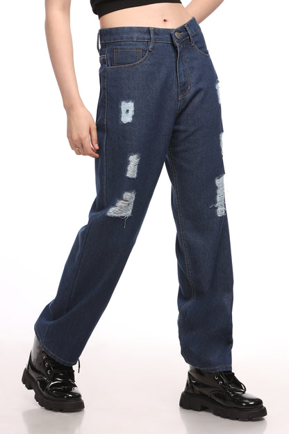 Blue Rugged Relaxed Fit Jeans
