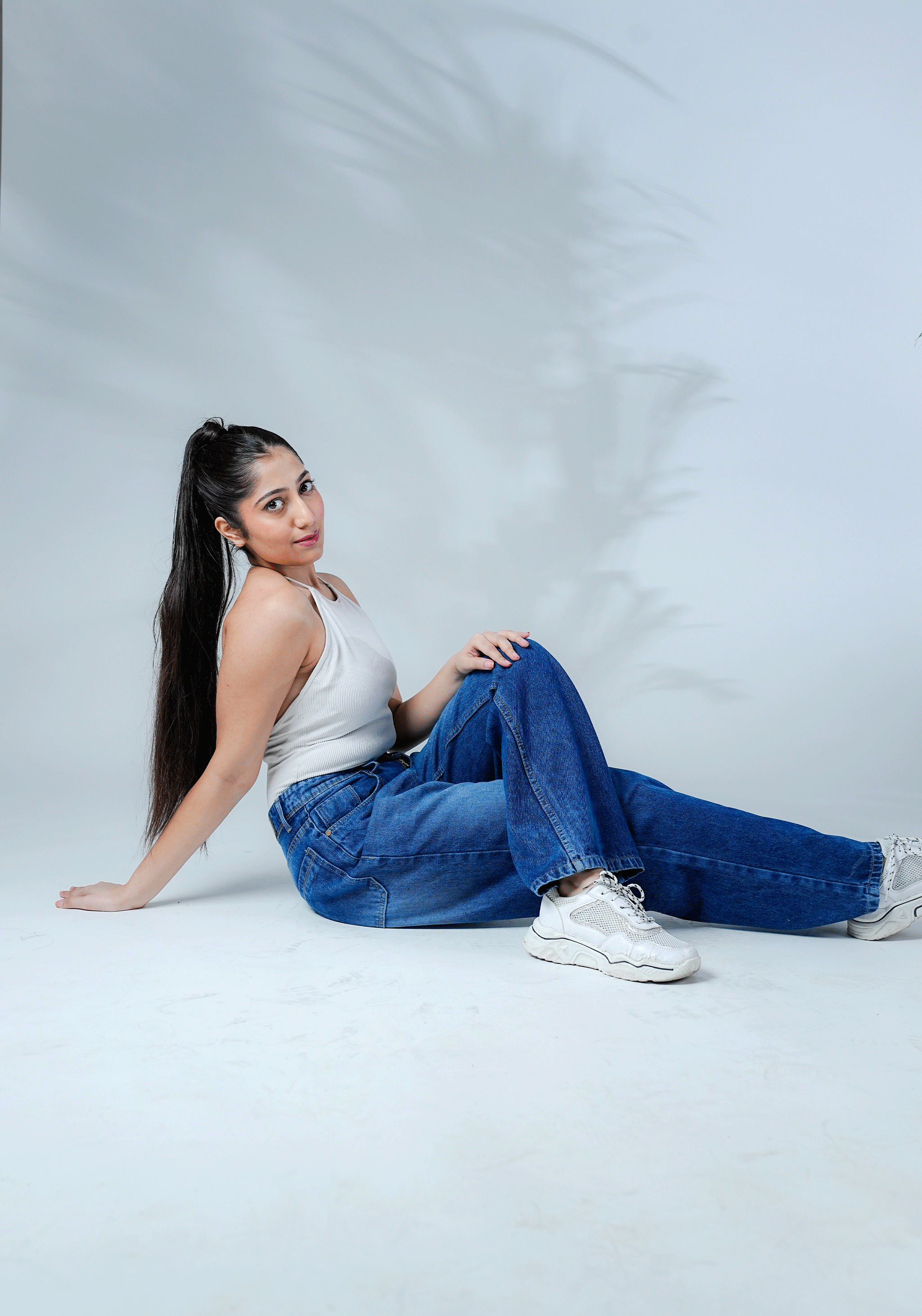 Light Blue Wide Leg Jeans with Whiskers