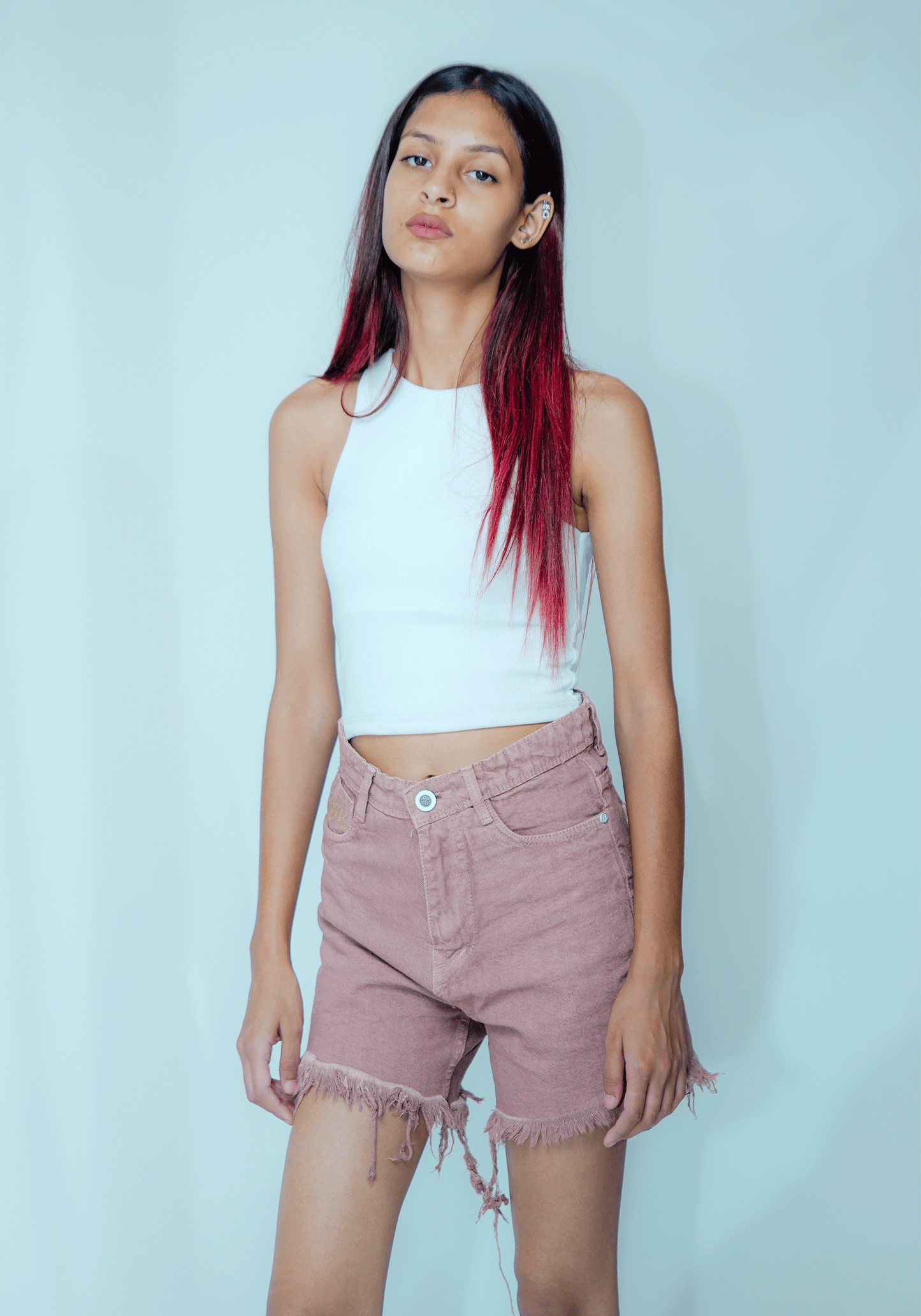 High-Waisted Rusty Pink Denim Shorts for Women