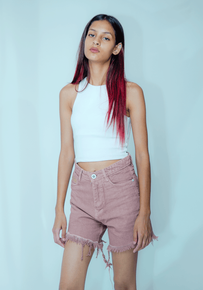 High-Waisted Rusty Pink Denim Shorts for Women