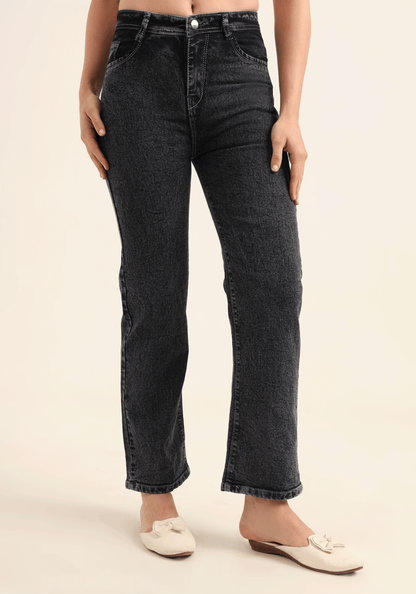Charcoal Black Stretch Relaxed Fit Jeans for Women