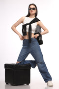 Blue Knee Cut Relaxed Fit Jeans