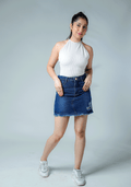 Dark Blue Ripped Denim Skirt