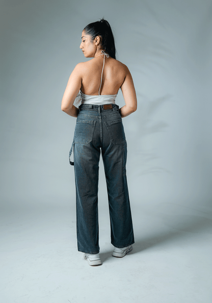 Dark Grey Wide Leg Jeans with Waist Buckle