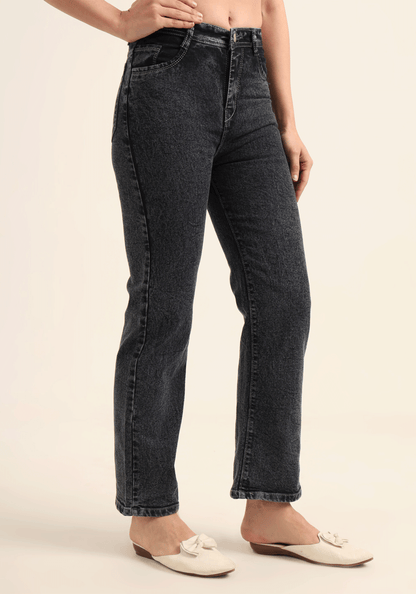 Charcoal Black Stretch Relaxed Fit Jeans for Women
