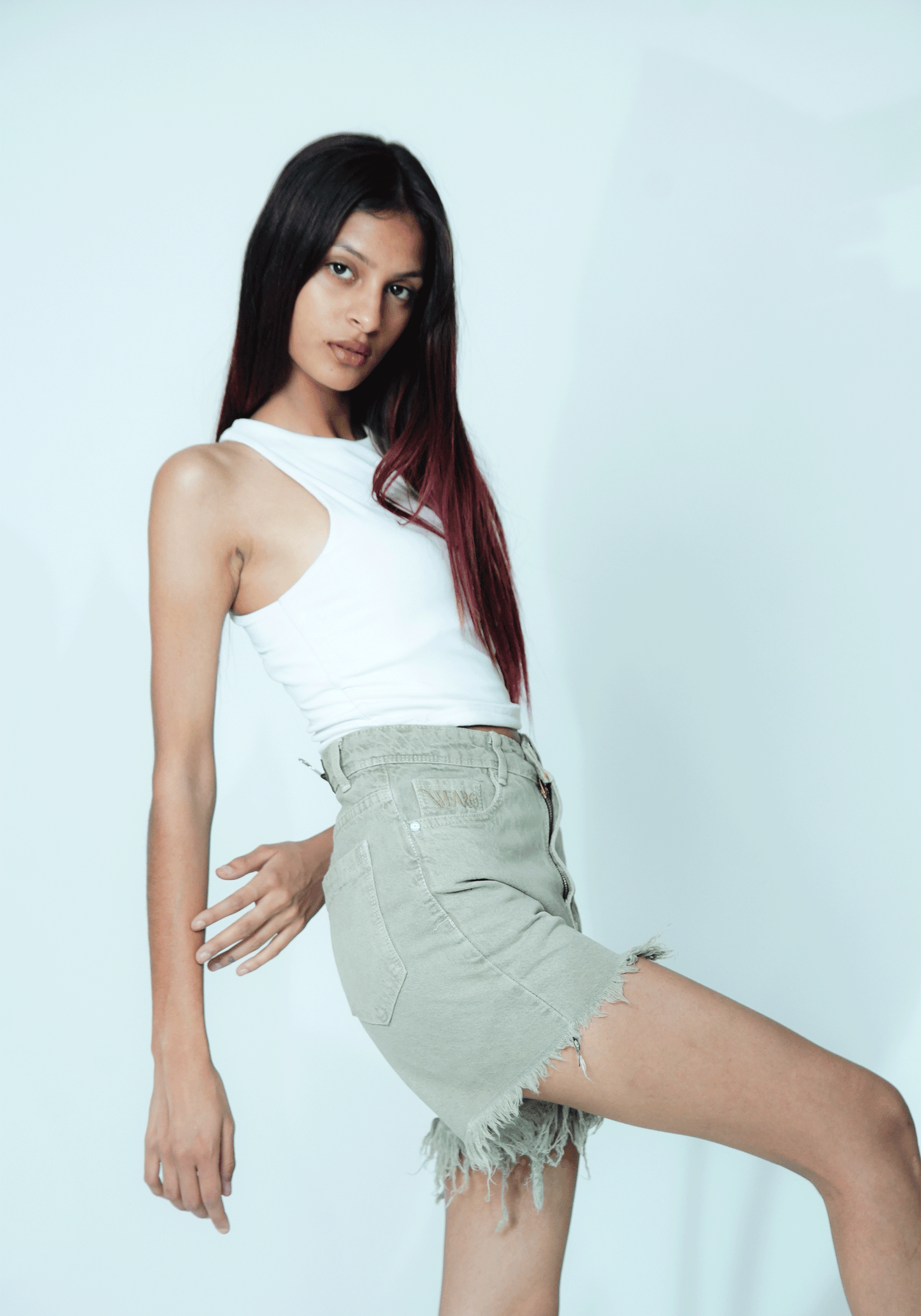 High-Waisted Light Khaki Denim Shorts for Women