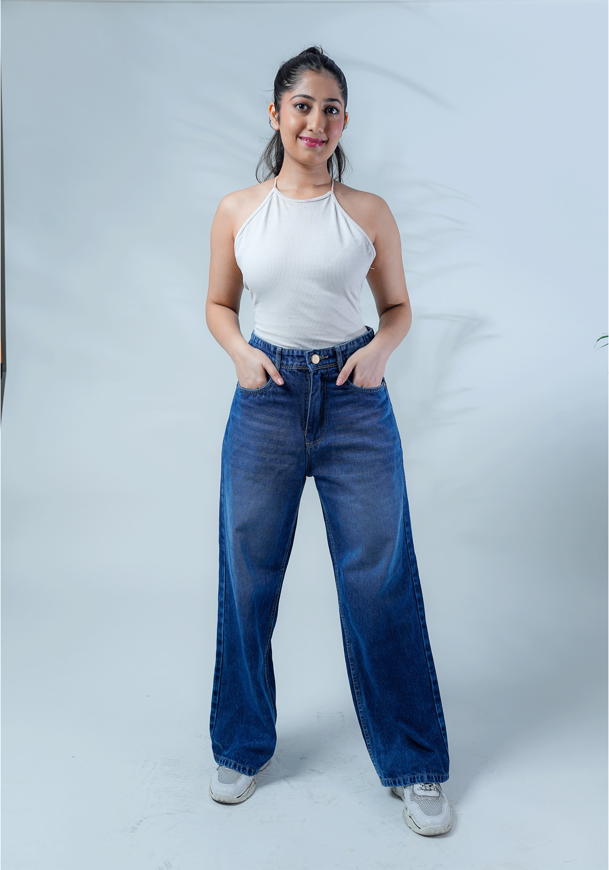 Light Blue Wide Leg Jeans with Whiskers