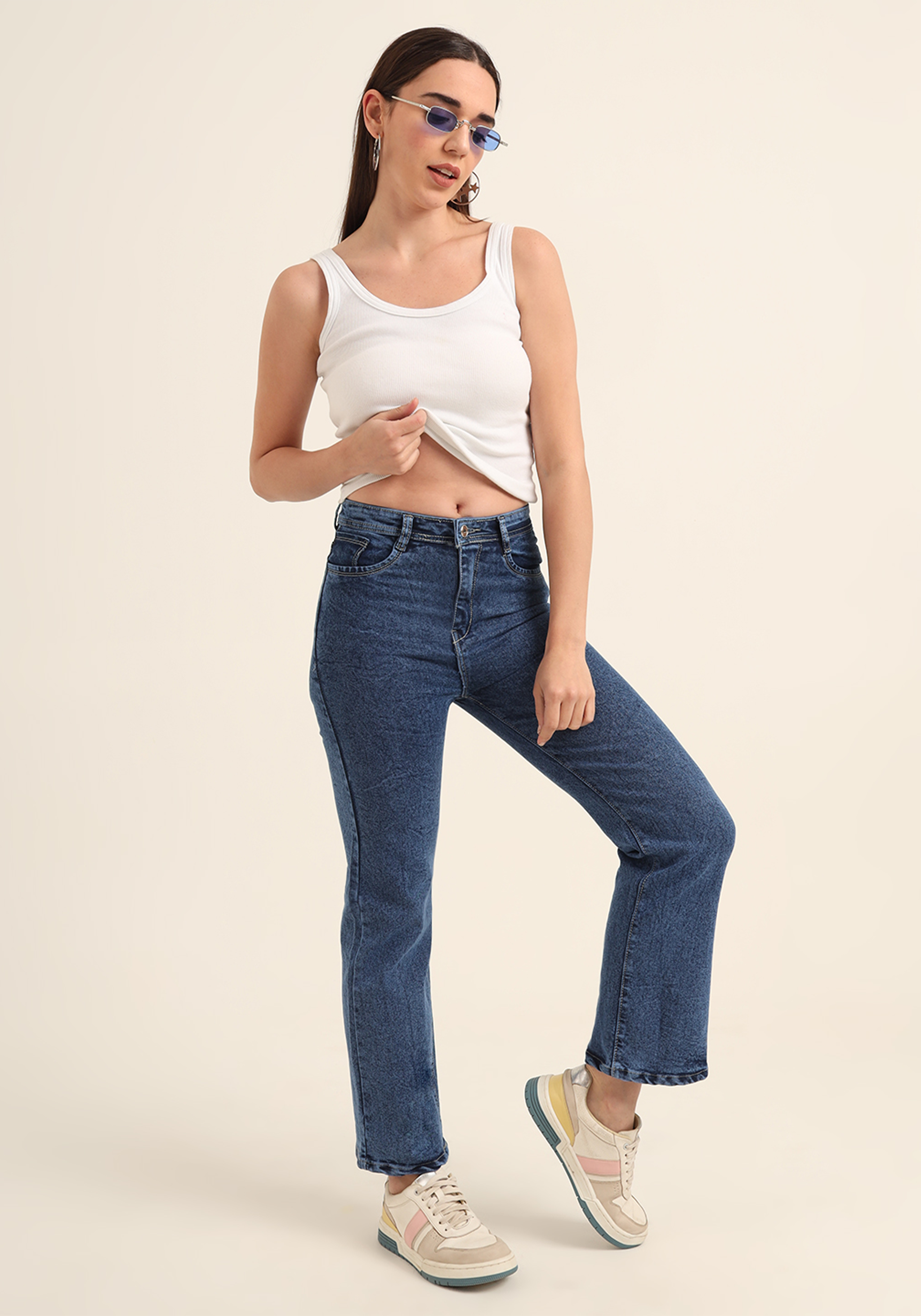 Sexy Blue Stretch Relaxed Fit Jeans for Women