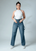 Wide Leg Buckle Jeans (Dark Grey)