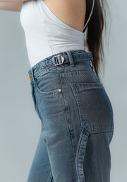 Dark Grey Wide Leg Jeans with Waist Buckle