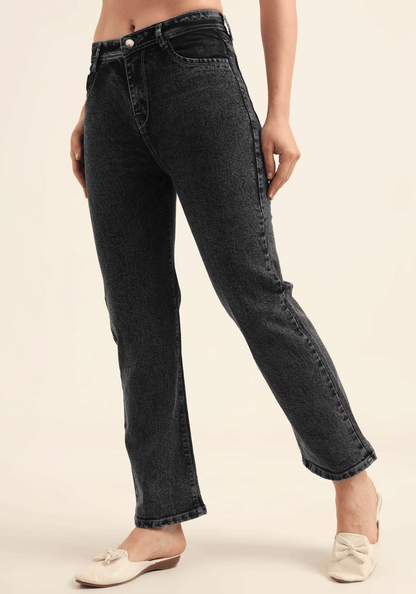 Charcoal Black Stretch Relaxed Fit Jeans for Women