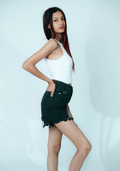 Dark Green Denim Shorts