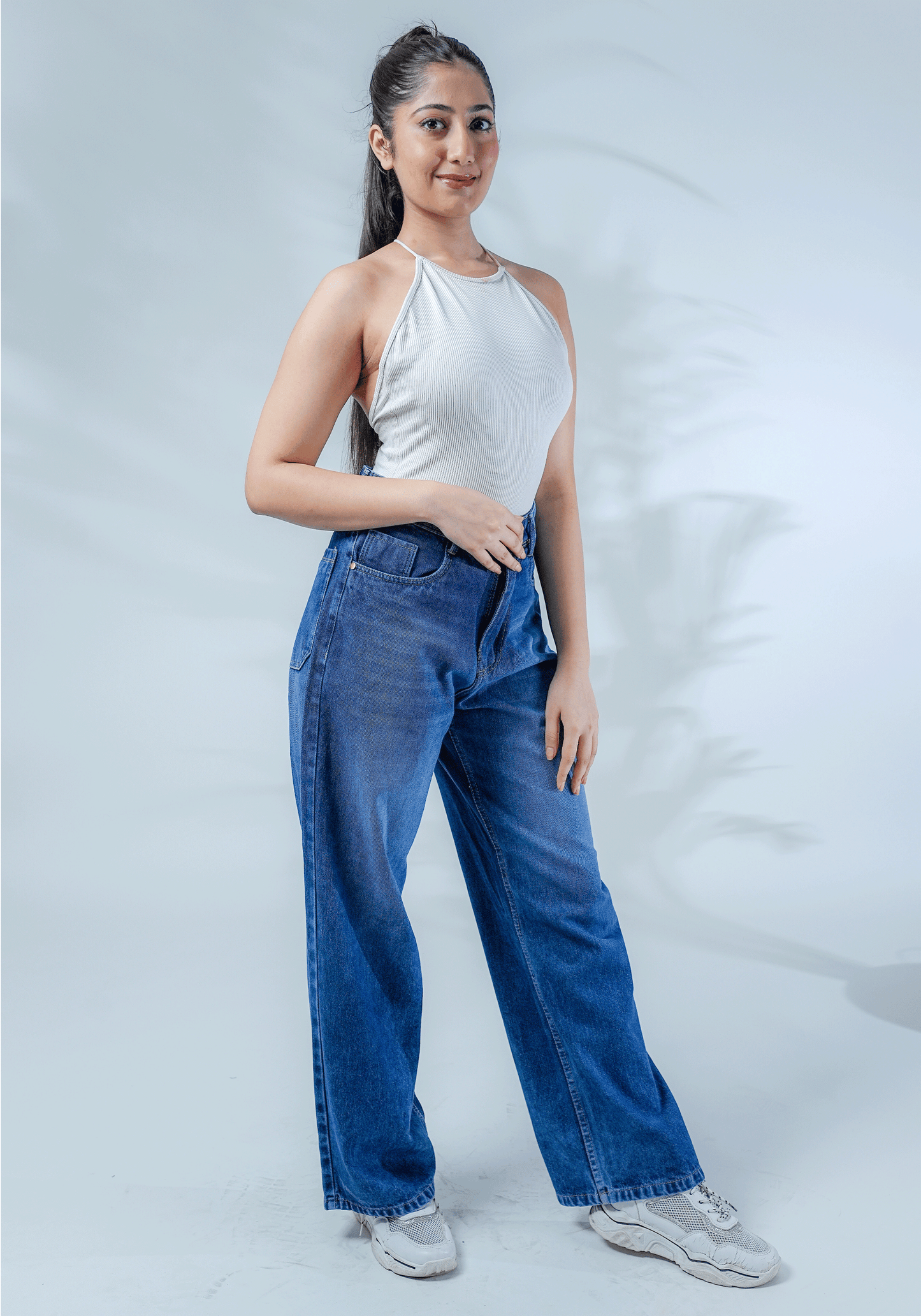 Light Blue Wide Leg Jeans with Whiskers