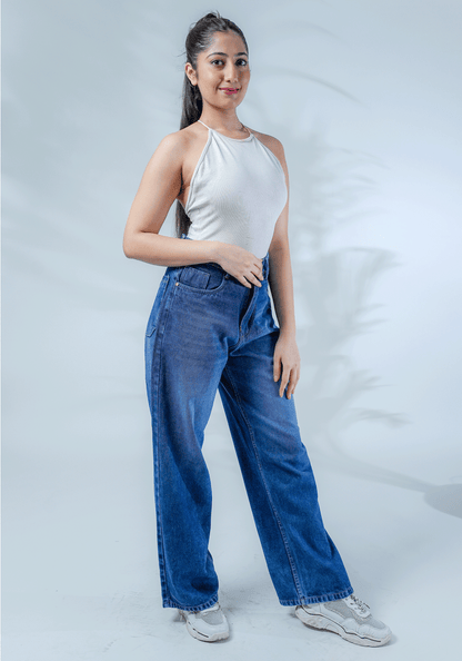 Light Blue Wide Leg Jeans with Whiskers