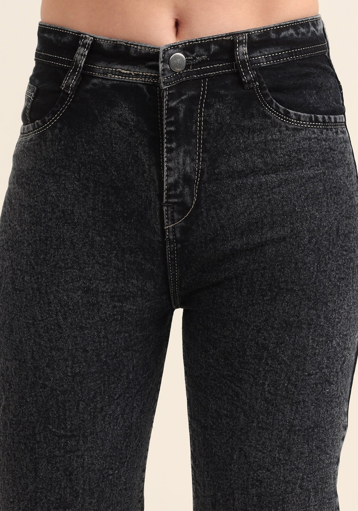 Charcoal Black Stretch Relaxed Fit Jeans for Women