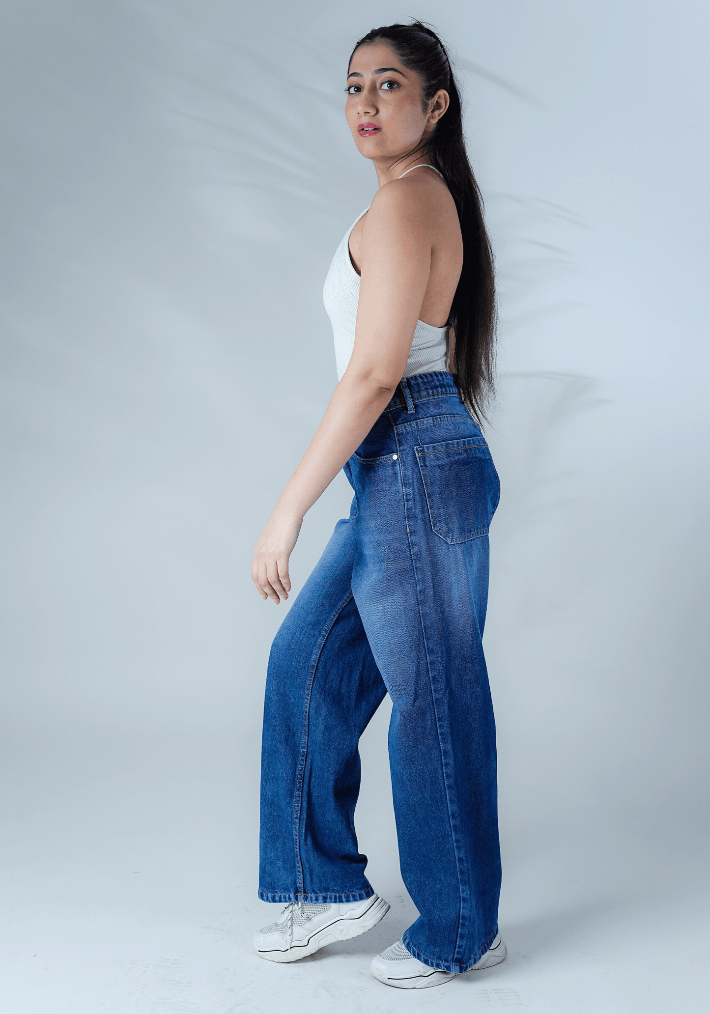 Light Blue Wide Leg Jeans with Whiskers
