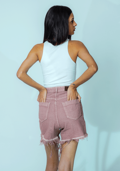 High-Waisted Rusty Pink Denim Shorts for Women