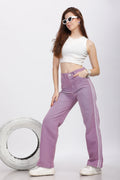 Relaxed Fit Pink Jeans - White Lace