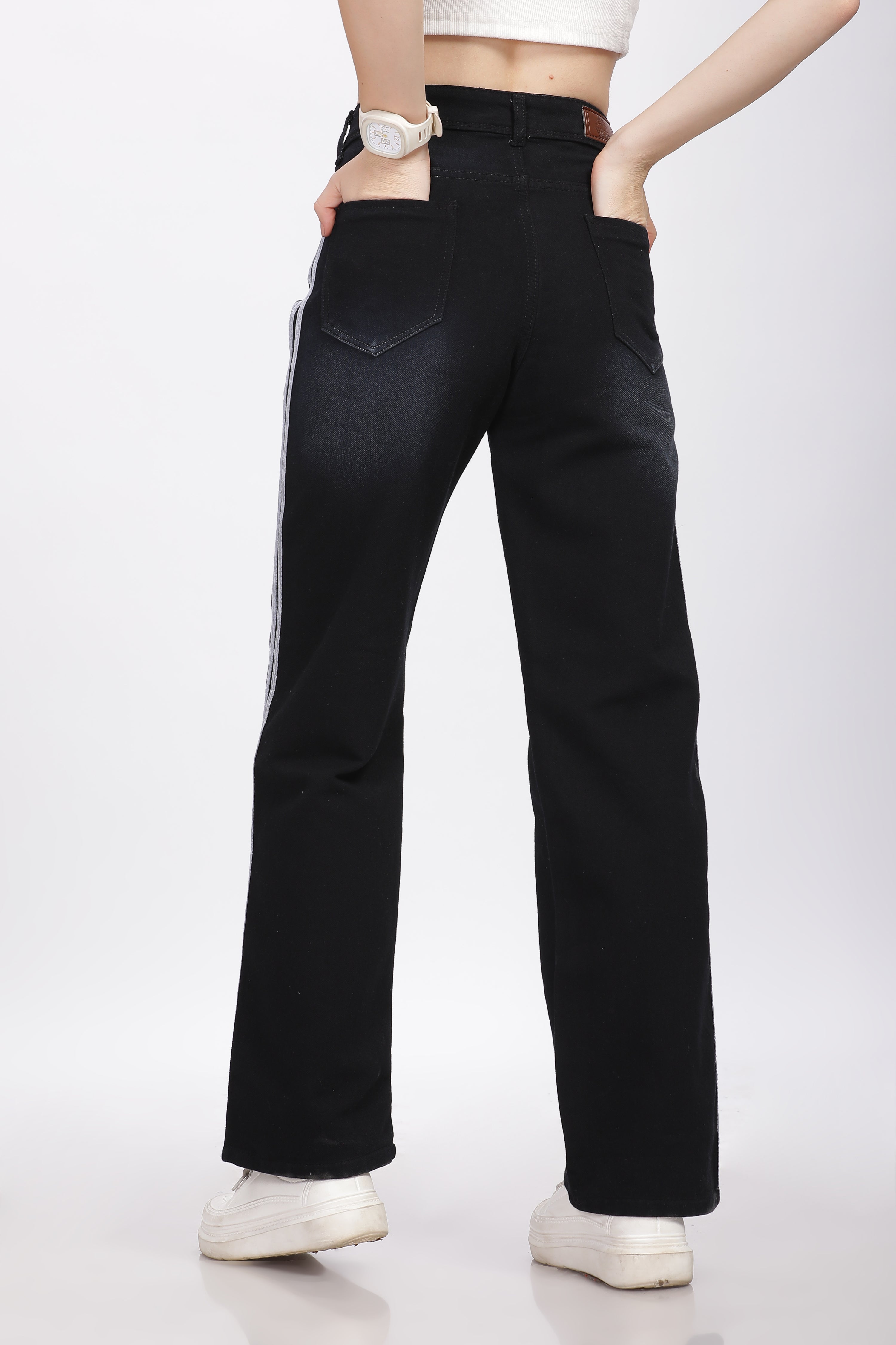 Black Wide Leg Jeans with Lace Detail