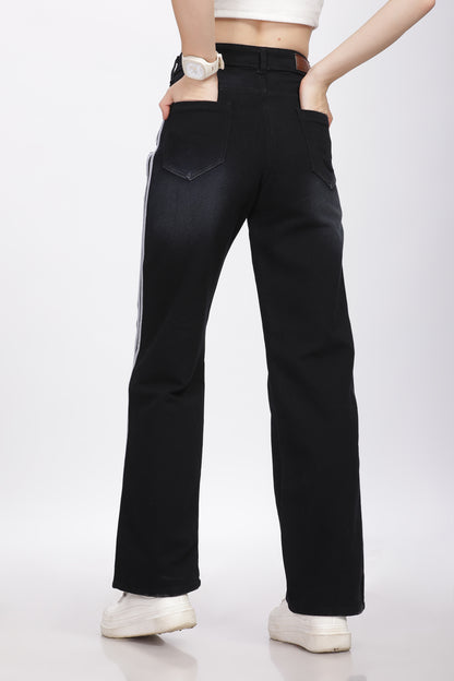 Black Wide Leg Jeans with Lace Detail