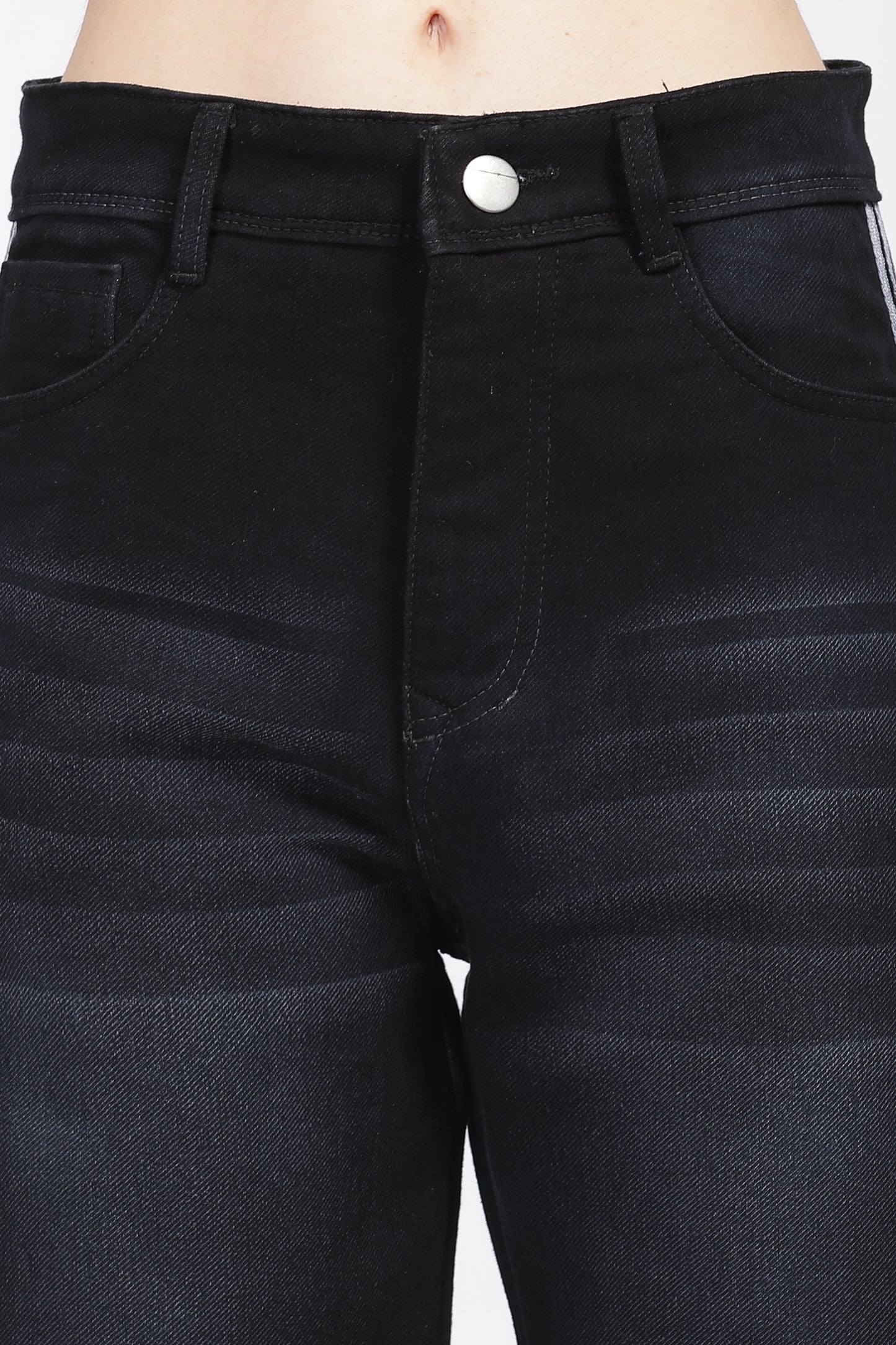 Black Wide Leg Jeans with Lace Detail