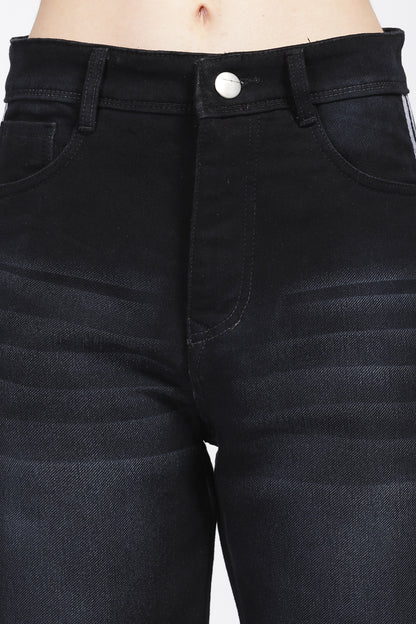 Black Wide Leg Jeans with Lace Detail