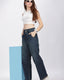 Dark Blue 2-Button Wide Leg Jeans with Elastic Waist