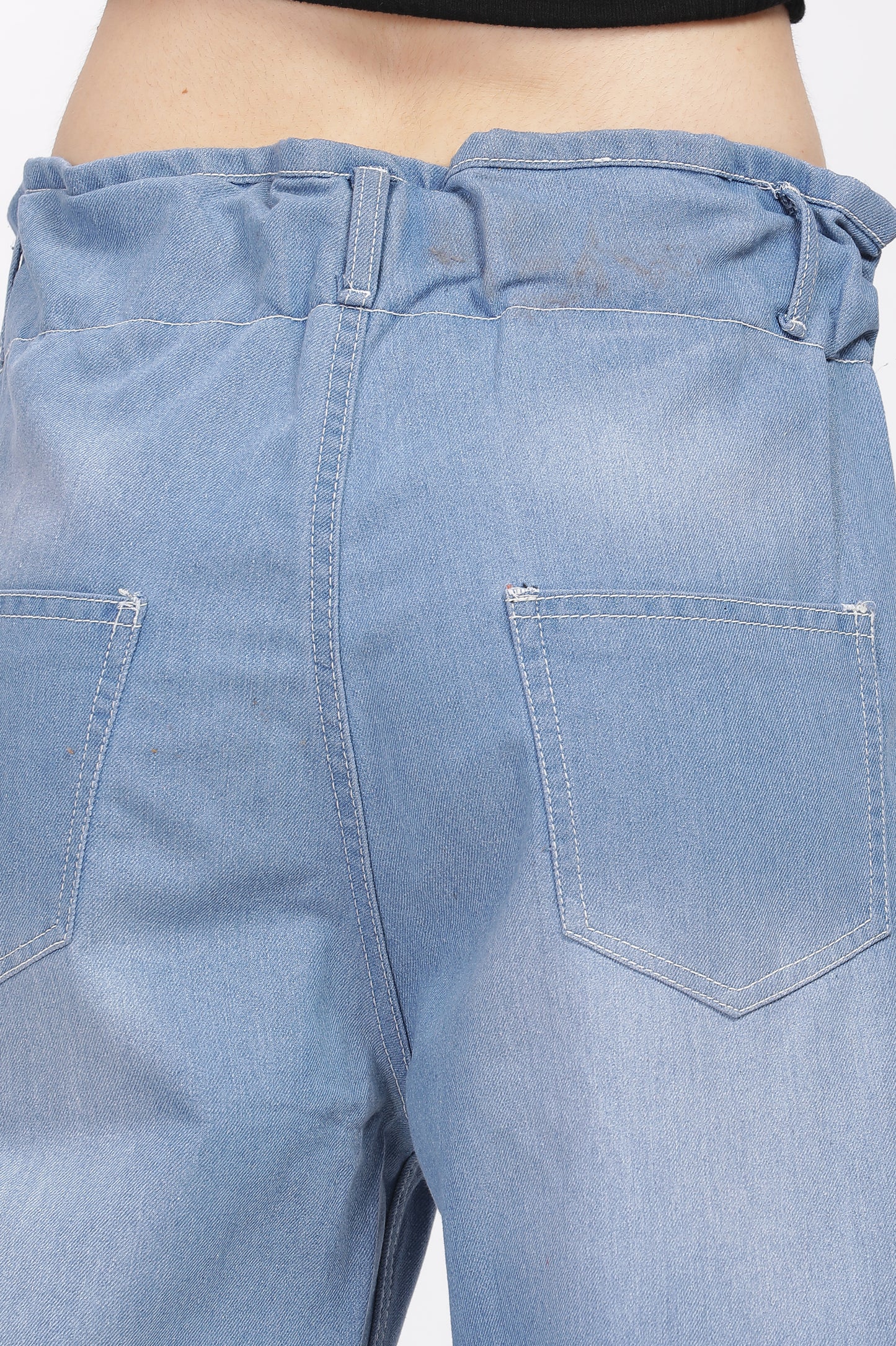 Light Blue 2-Button Wide Leg Jeans with Elastic Waist