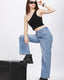 Light Blue 2-Button Wide Leg Jeans with Elastic Waist