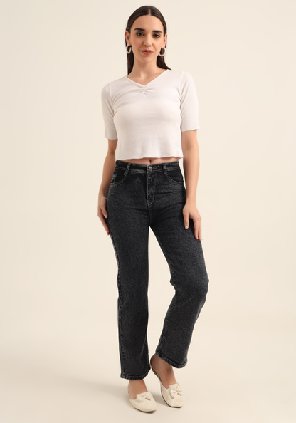 Charcoal Black Stretch Relaxed Fit Jeans for Women