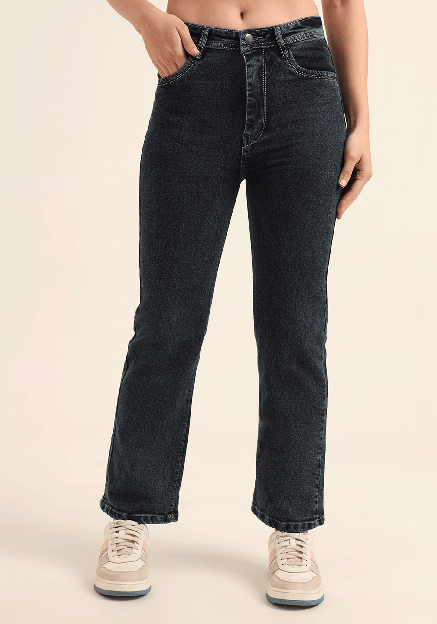 Women's Stretchable Relaxed Fit Dark Blue Jeans