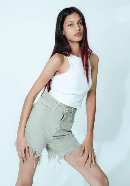 High-Waisted Light Khaki Denim Shorts for Women