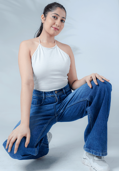 Light Blue Wide Leg Jeans with Whiskers