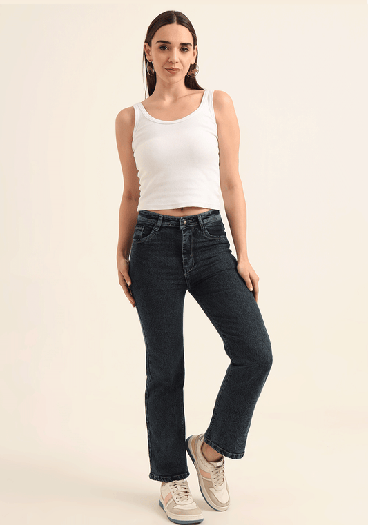 Women's Stretchable Relaxed Fit Dark Blue Jeans