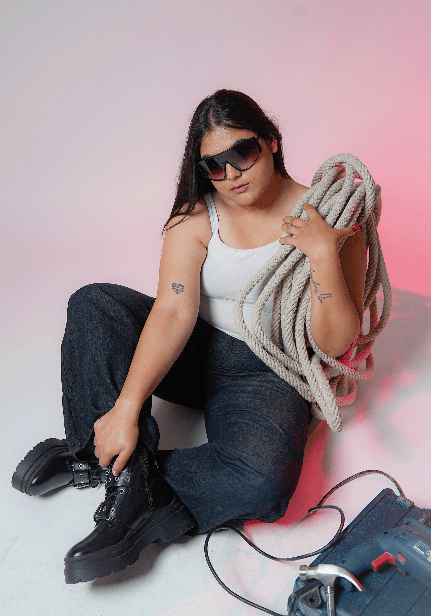 Vintage Black Wide Leg Jeans with Whiskers for Curvy