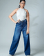 Dark Blue Wide Leg Jeans with Whiskers