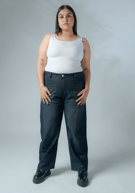 Vintage Black Wide Leg Jeans with Whiskers for Curvy